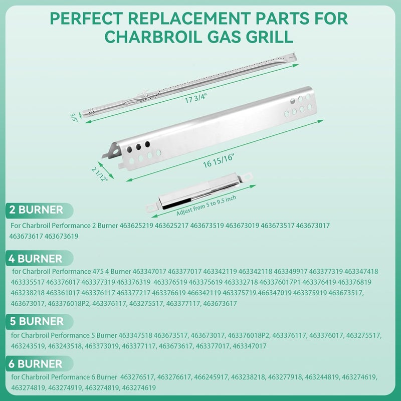 COGRICHBF Grill Replacement Parts for Charbroil Performance 5 Burner 463347519 463347518, 475 4 Burner 463347017, 463342119, 463376018P2 Grills, G470-5200-W1 Burner, G470-0004-W1A Heat Plate, Crossover Tube - Image 2
